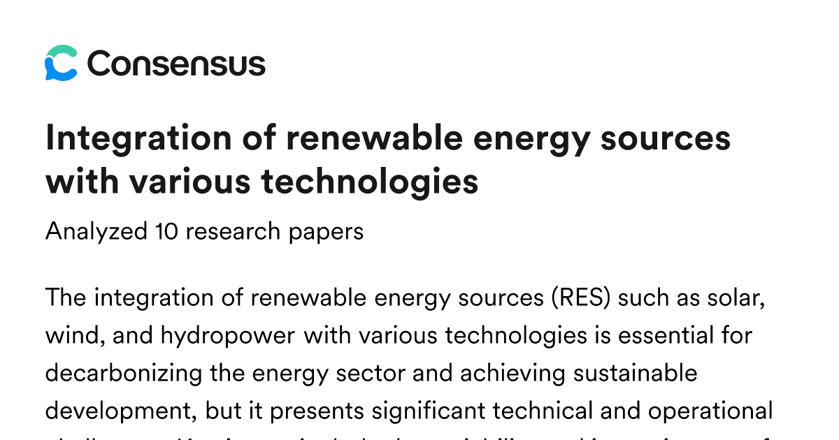 Integration of renewable energy sources with various technologies ...
