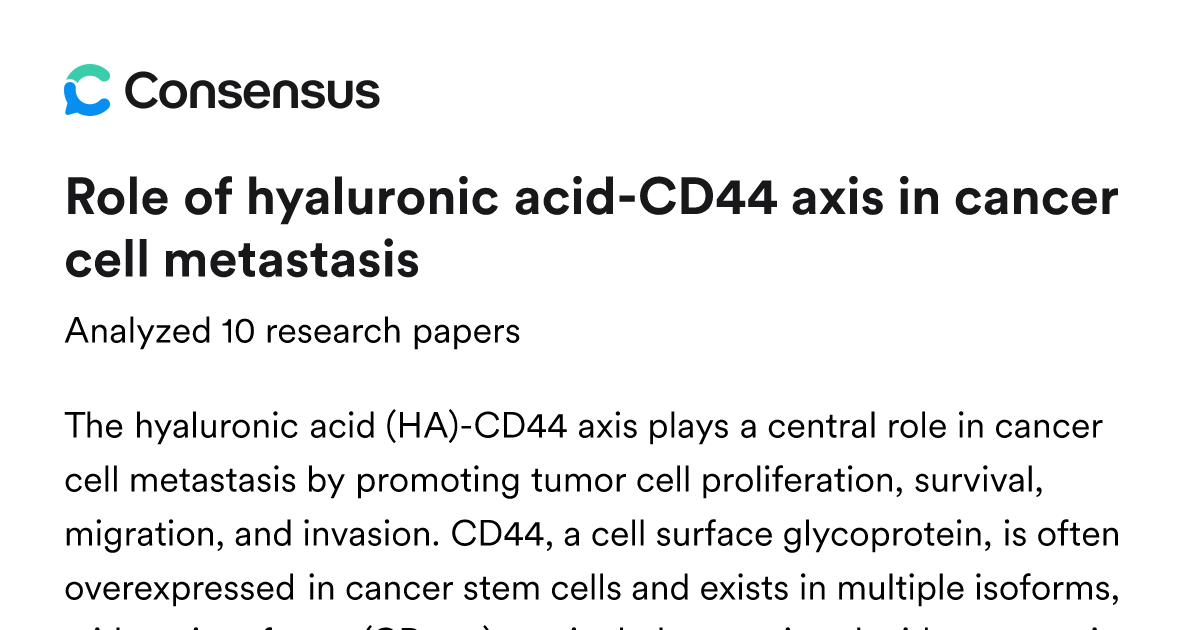 Role of hyaluronic acid-CD44 axis in cancer cell metastasis - Consensus