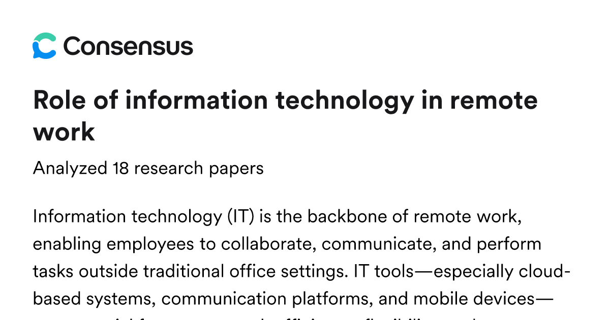 Role of information technology in remote work - Consensus