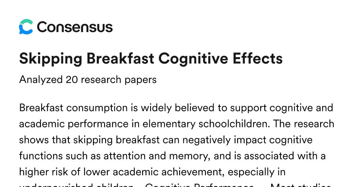 Skipping Breakfast Cognitive Effects - Consensus