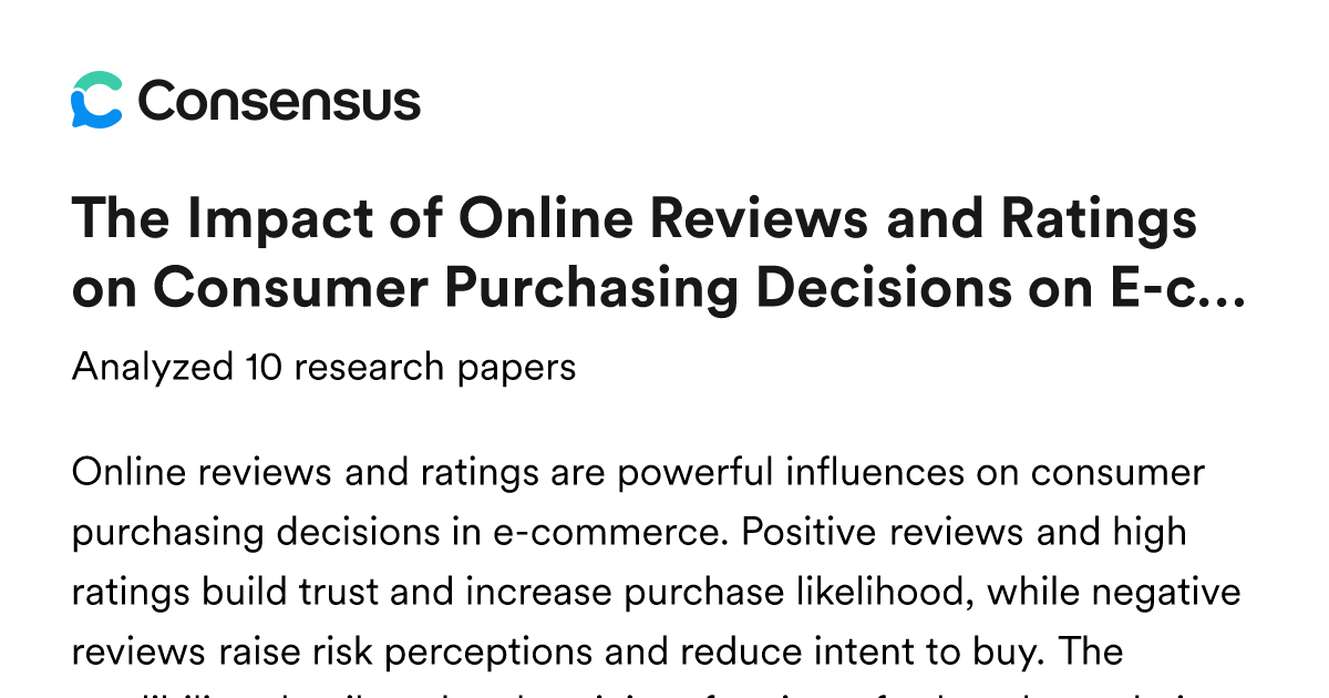 The Impact of Online Reviews and Ratings on Consumer Purchasing ...