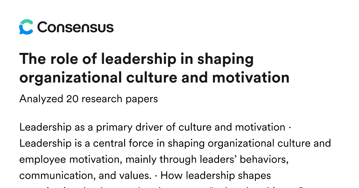 The role of leadership in shaping organizational culture and motivation ...