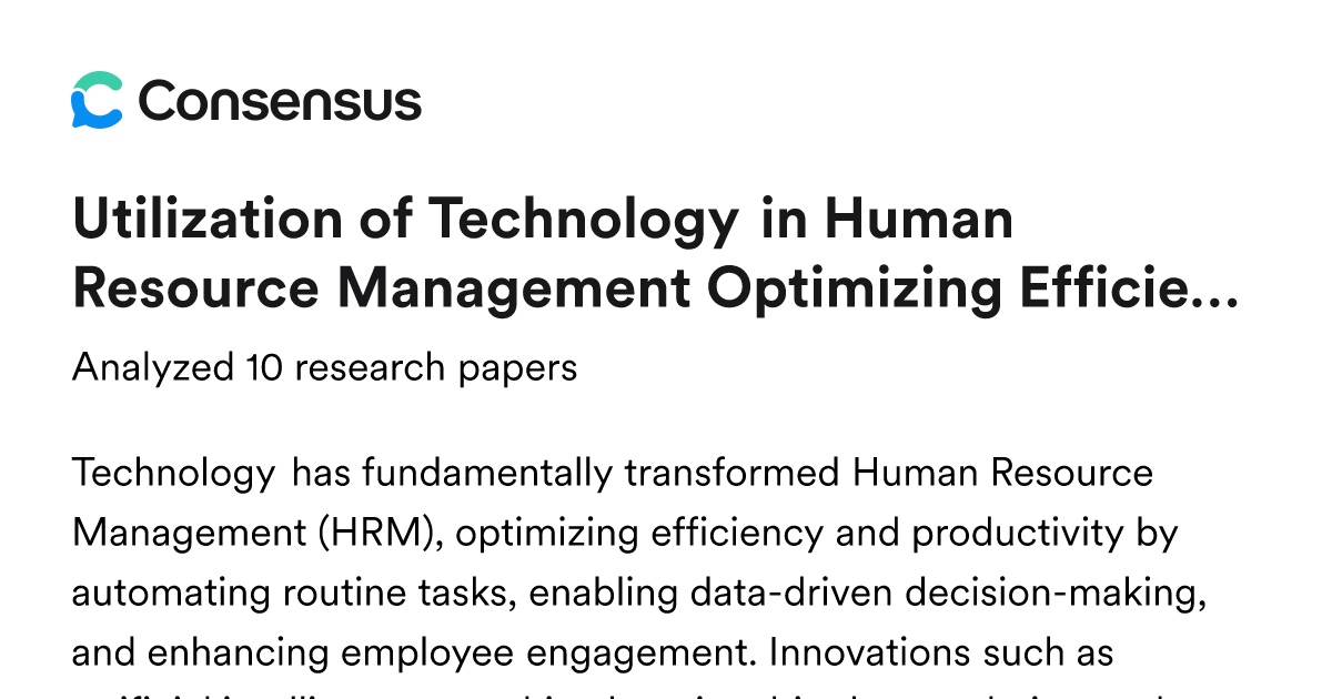 Utilization of Technology in Human Resource Management Optimizing ...