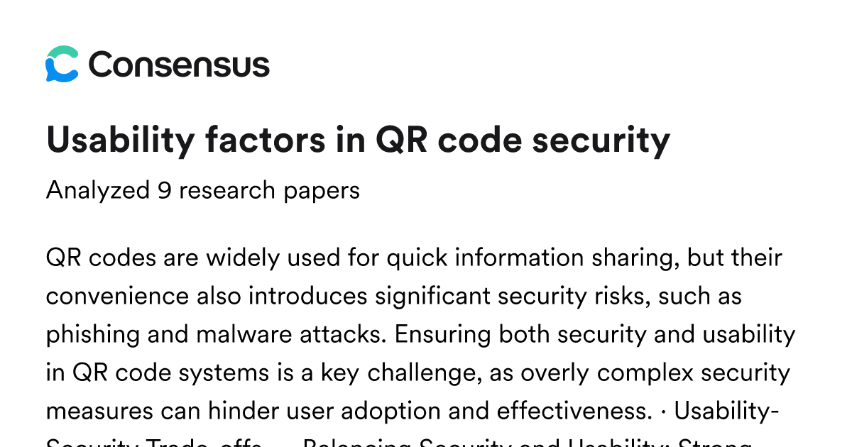 Usability factors in QR code security - Consensus