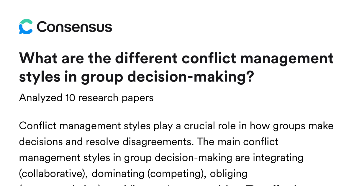 What are the different conflict management styles in group decision ...
