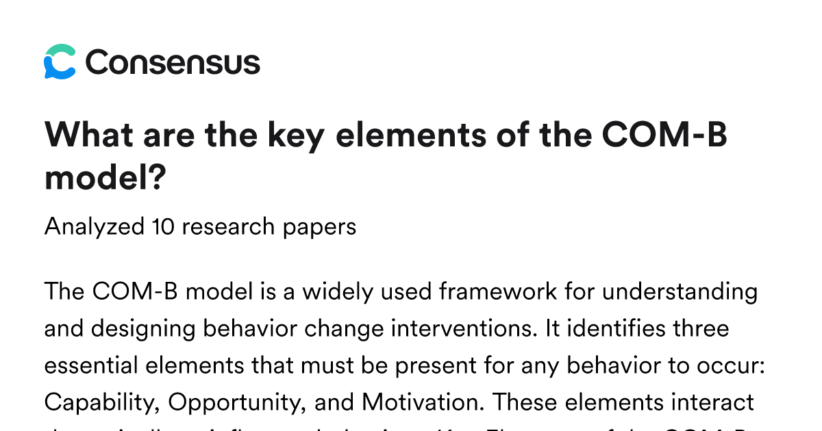 What are the key elements of the COM-B model? - Consensus