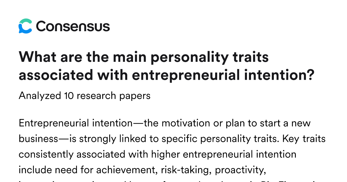 What are the main personality traits associated with entrepreneurial ...