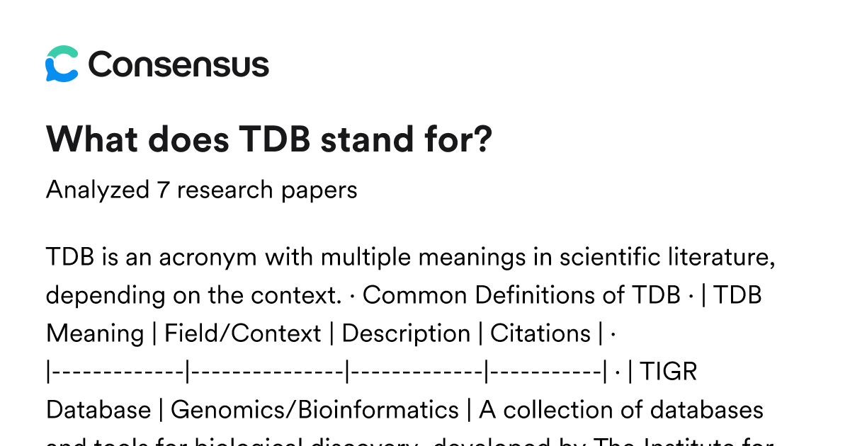 What does TDB stand for? - Consensus