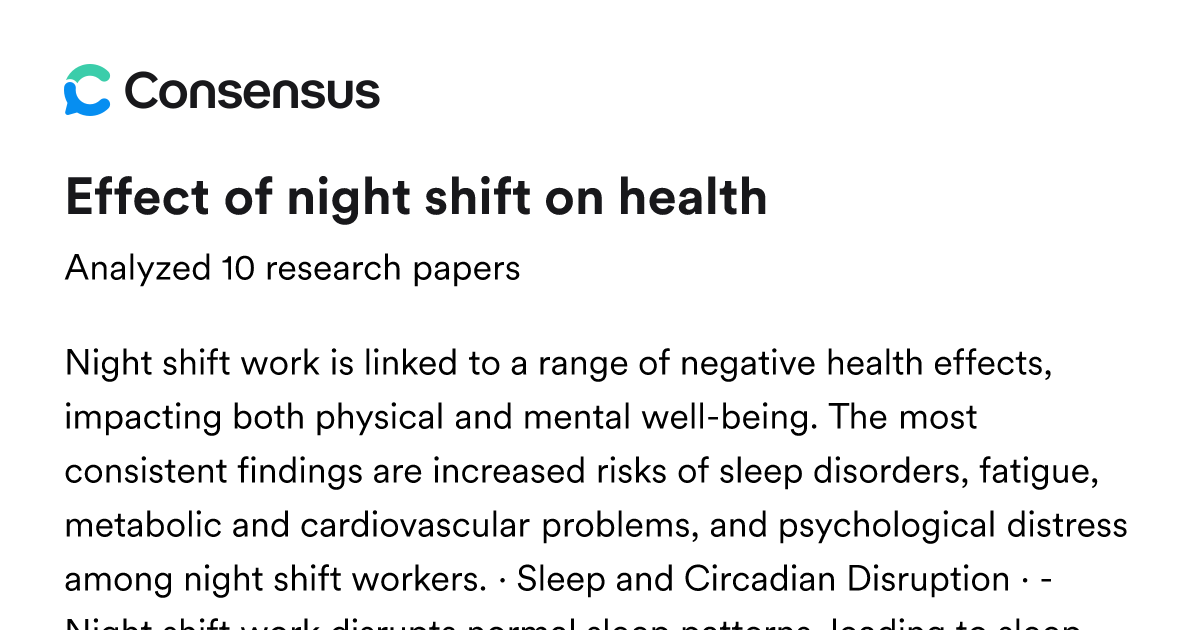 effect of night shift on health - Consensus