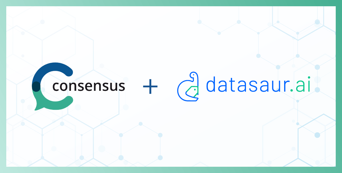 Consensus.app collaborates with Datasaur announcement graphic