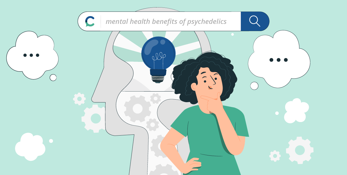 Graphic showing a Consensus search for mental health benefits of psychedelics